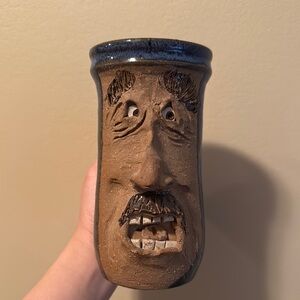 Handcrafted Face Mug - Brown and Black Ceramic Art